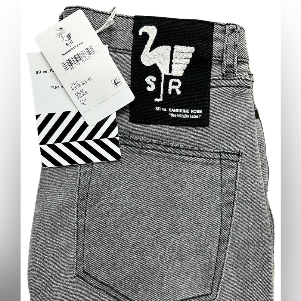 NWT Free People SR vs. SANDRINE ROSE “the virgin label” silver denim jean.